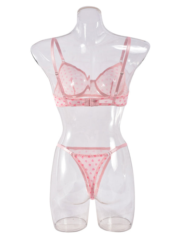 Valentine's Day Heart-shaped Print See-through Temptation Three-point Underwear Set