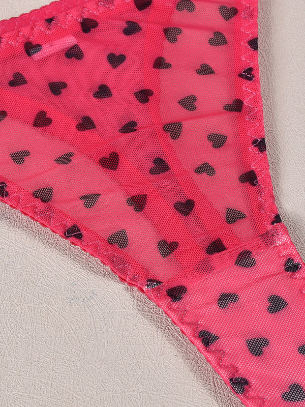 Valentine's Day Heart-shaped Print See-through Temptation Three-point Underwear Set
