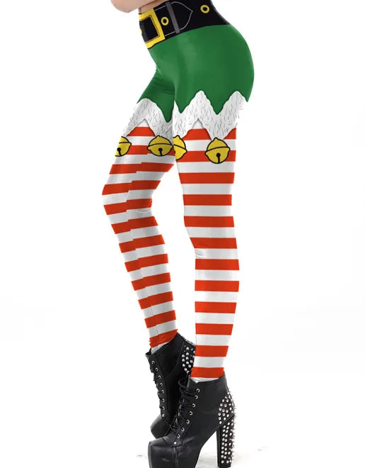 Festive Stripe Print Christmas Patterned Leggings