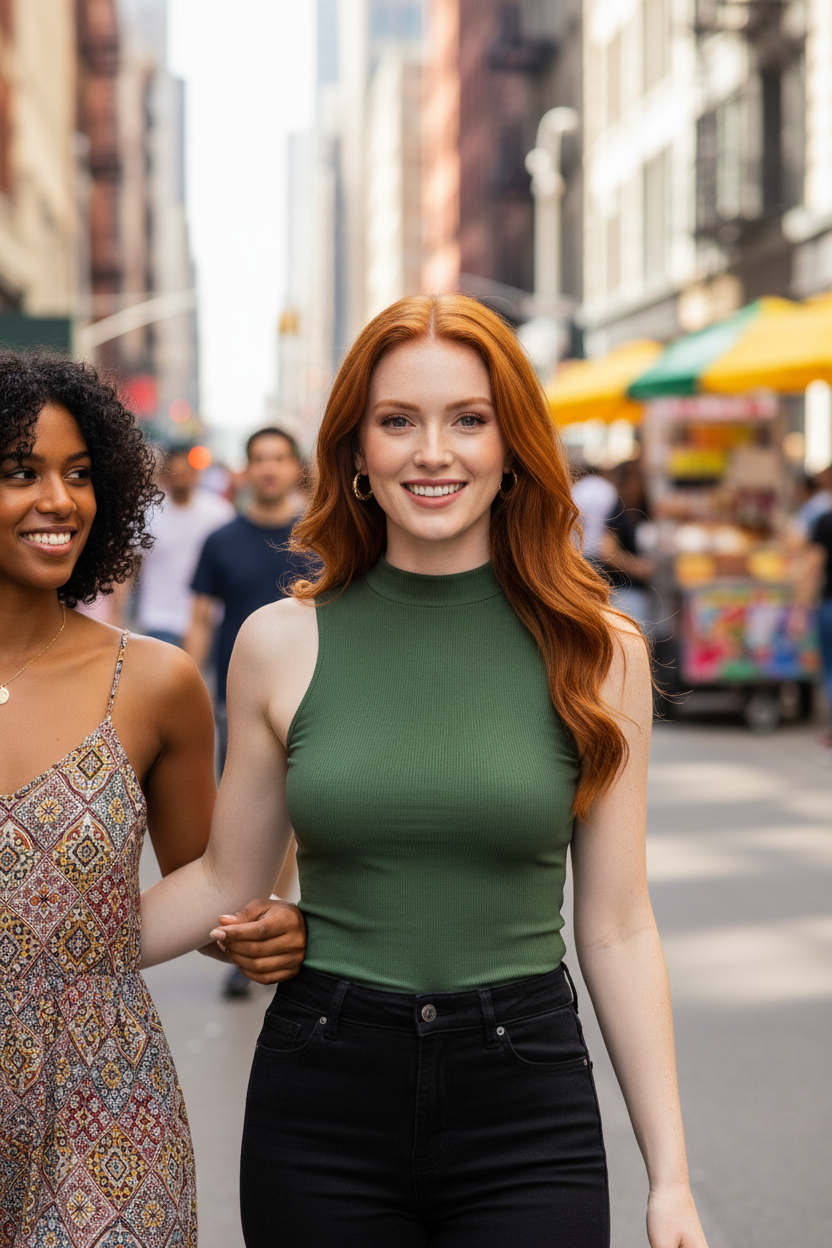 Kelly green mock neck tank urban street