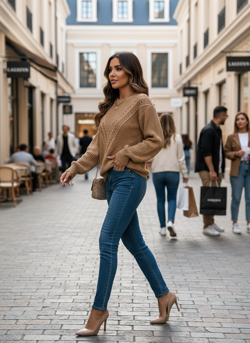 Khaki openwork sweater - side view
