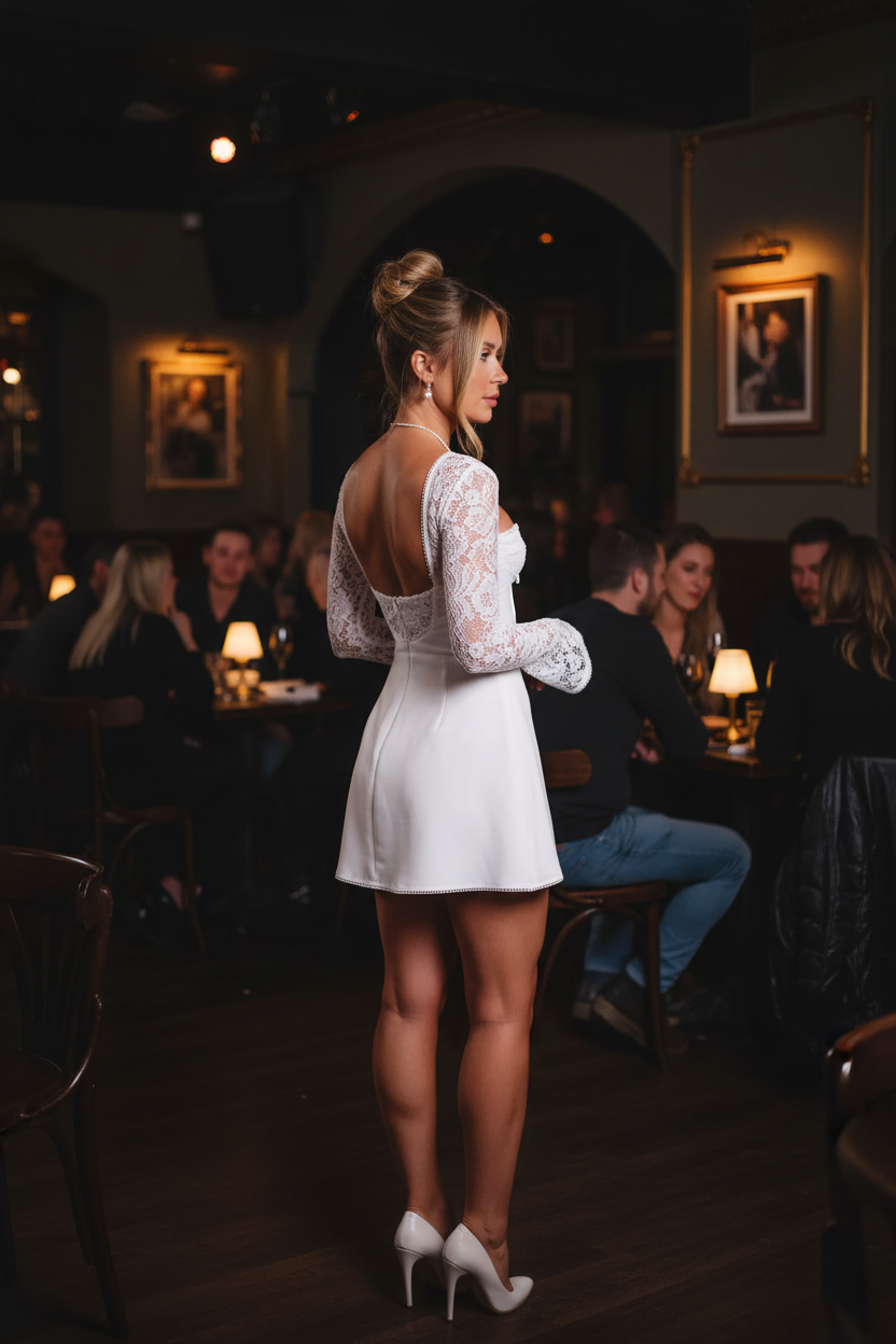 Lace dress at jazz club - product focused