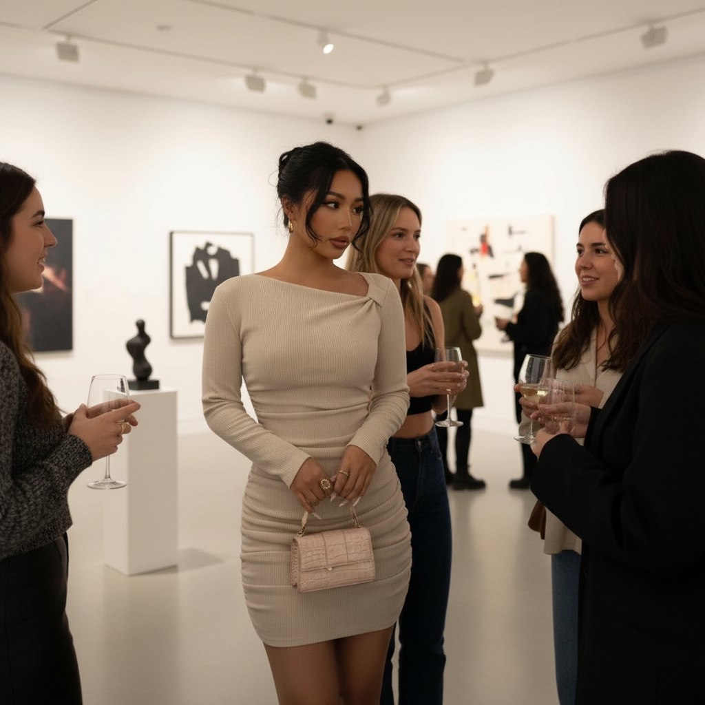 Lifestyle image for One-shoulder Slim-fit Long-sleeved Knitted Dress