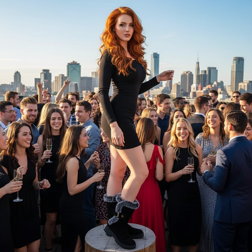 Lifestyle image of boots at rooftop party