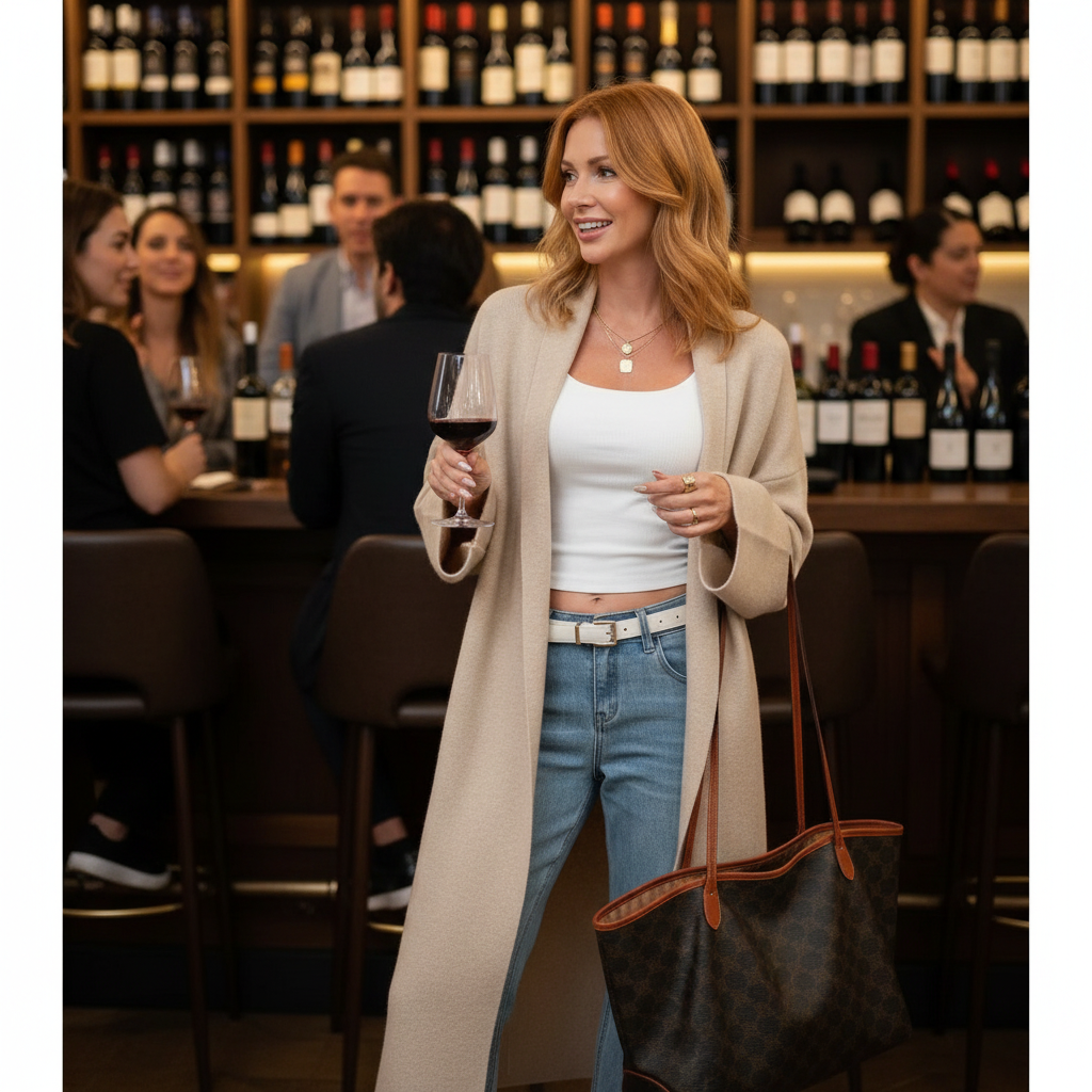 Lifestyle image of solid open front knit long body cardigan