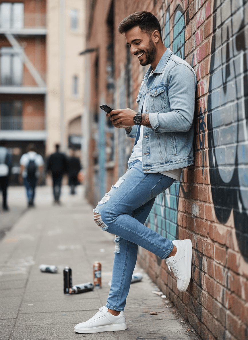 Men's Ripped Slim Fit Jeans - Distressed Stretch Denim - Fashions Envy