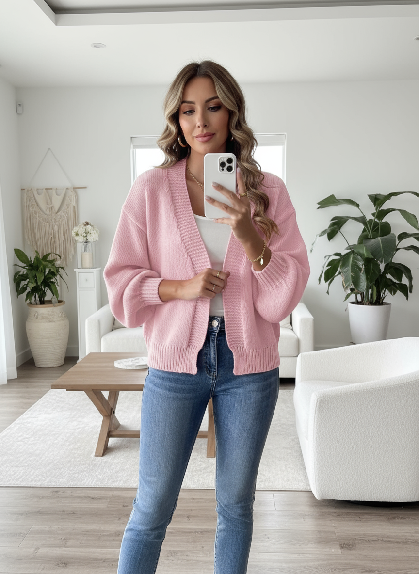 Light pink cardigan lifestyle