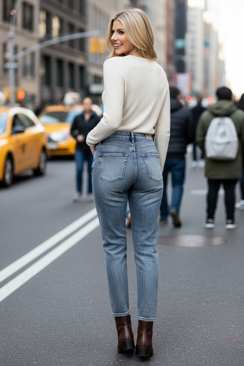 Light stone wash mom jeans - back view