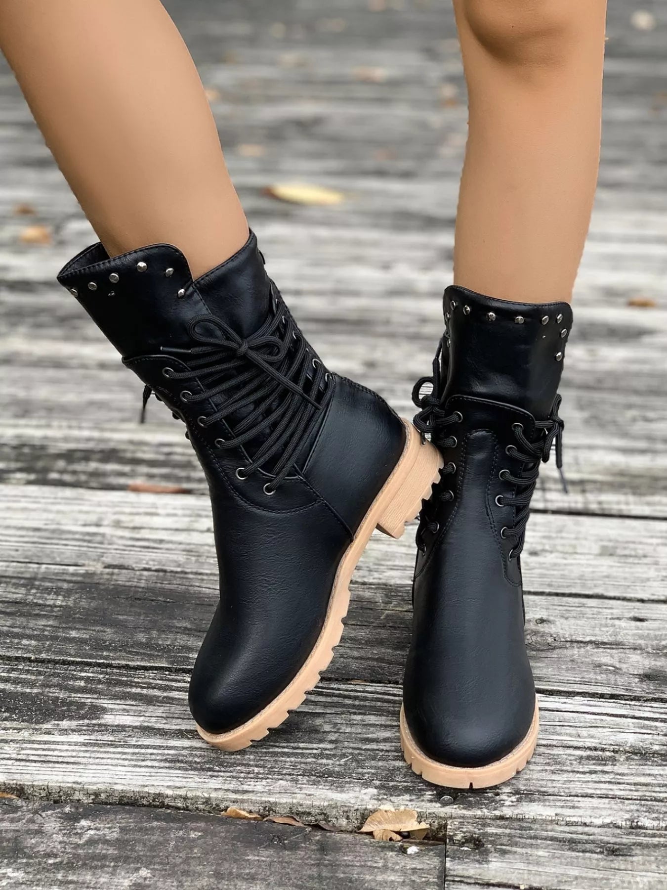Trendsi Low Heel Stylish Boots in Black with Lace-Up Design and Chunky Sole for Trendy Looks