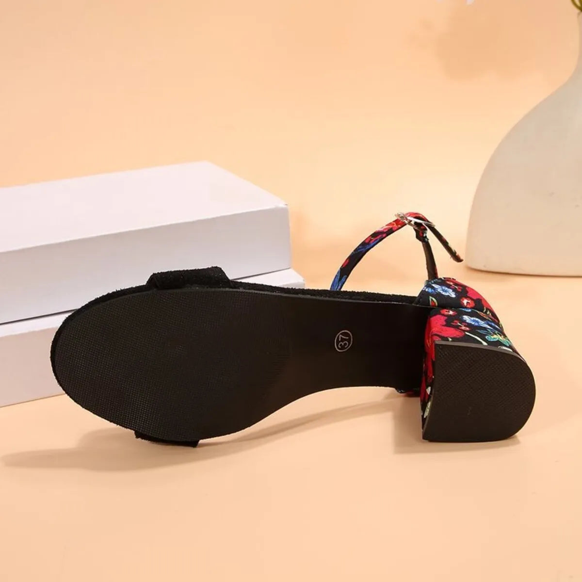 Trendsi floral ankle strap block heel shoe showing sole and heel Party-Ready Heels