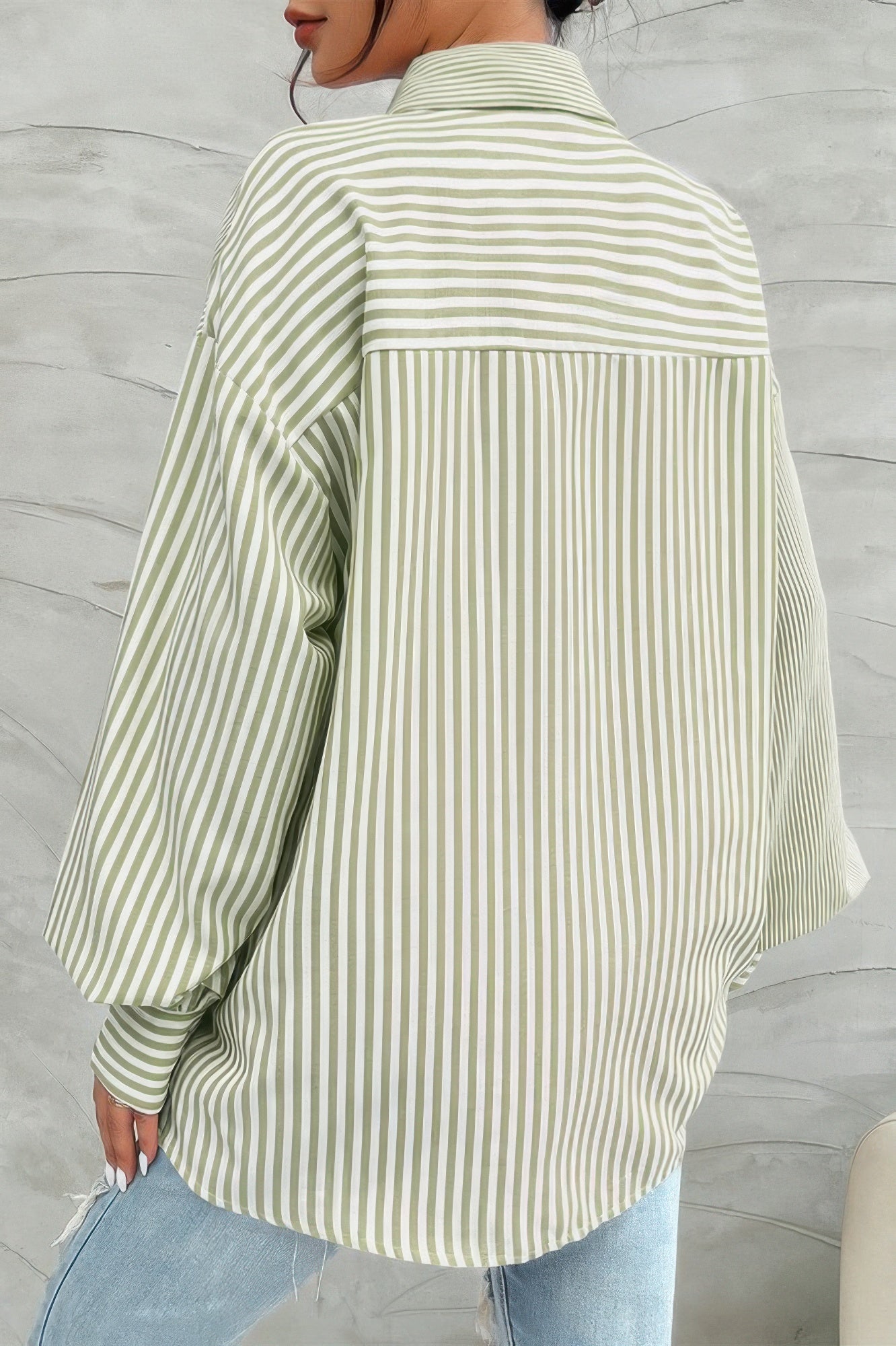 CCWHOLESALECLOTHING stripe print button down shirt back view oversized green white stripes