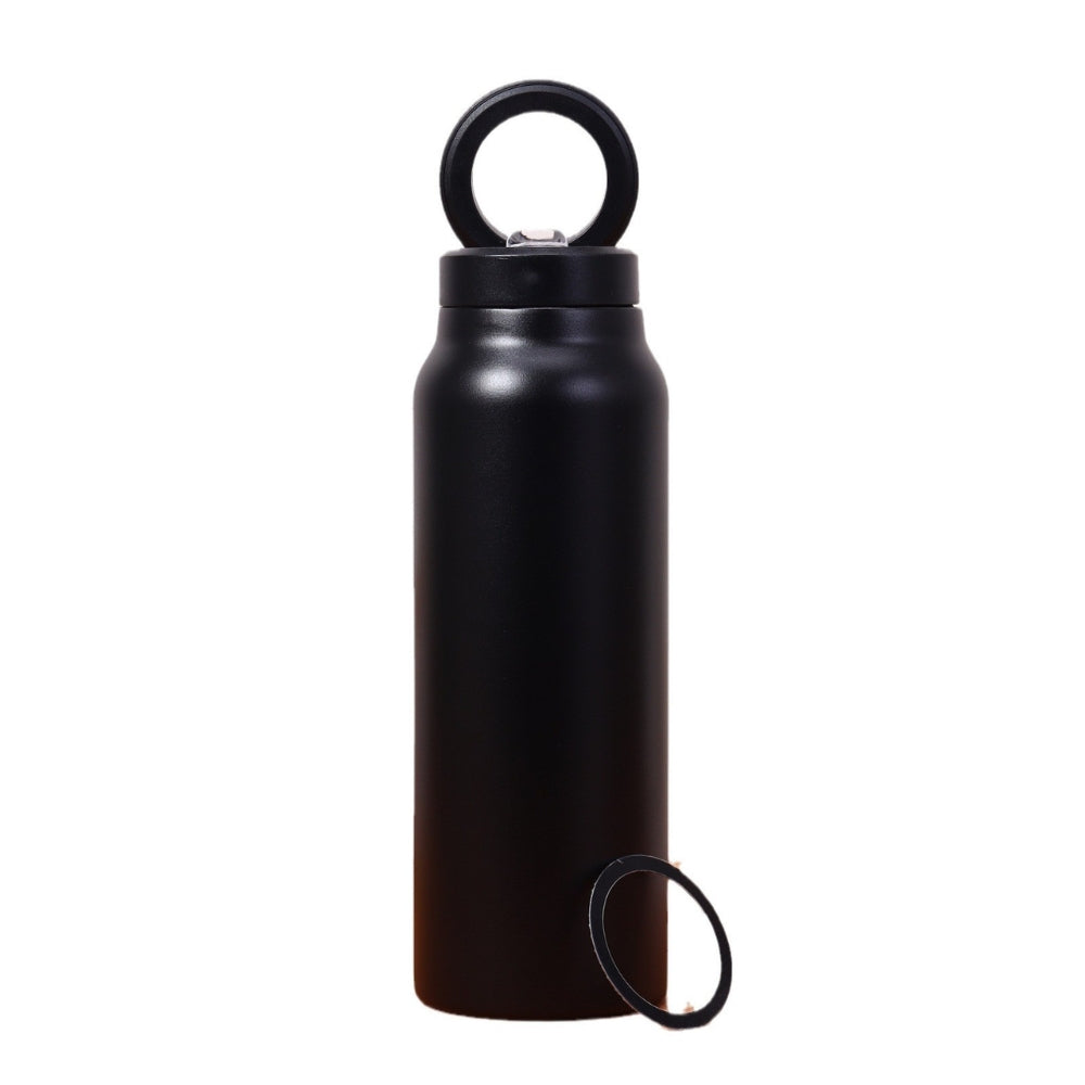 Fashions Envy black insulated water bottle with loop cap and Magnetic Phone Holder ring accessory