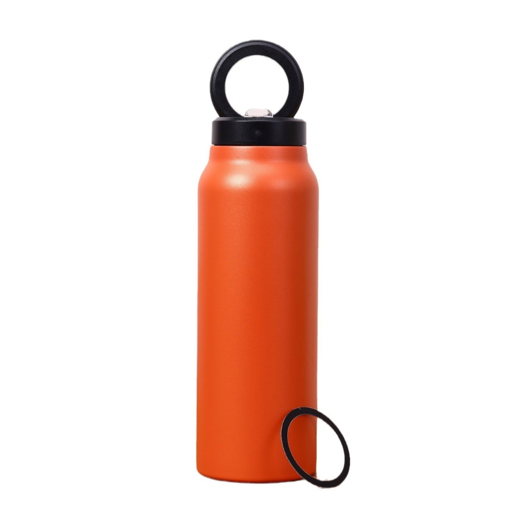 Fashions Envy orange insulated stainless steel water bottle with black ring lid and Magnetic Phone Holder accessory