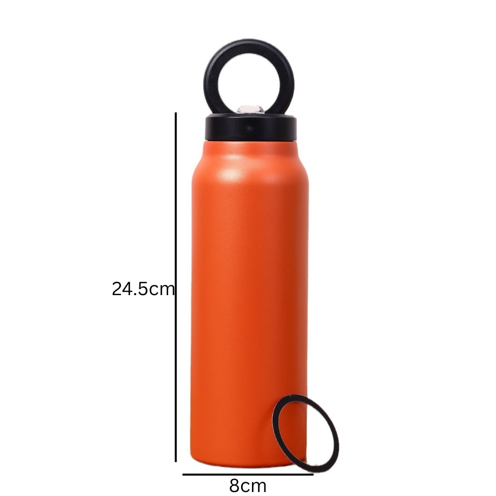 Fashions Envy orange insulated water bottle with loop lid and Magnetic Phone Holder ring