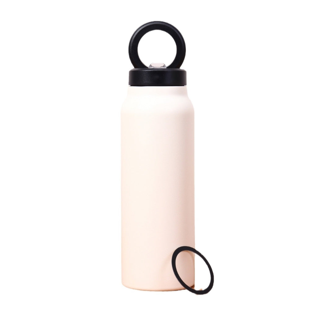 Fashions Envy insulated cream water bottle with black loop lid and detachable Magnetic Phone Holder ring
