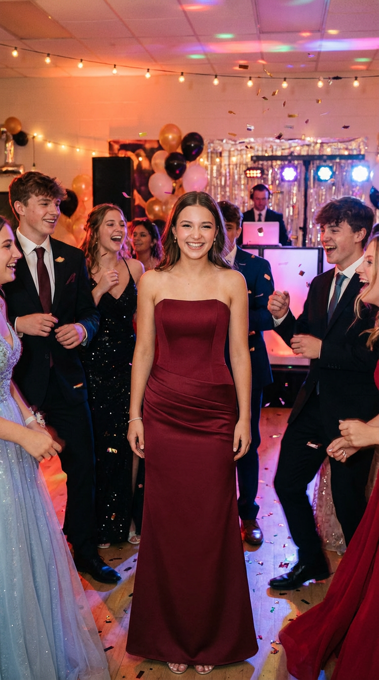 Burgundy Strapless Satin Maxi Dress - Slim Fit Prom Gown
