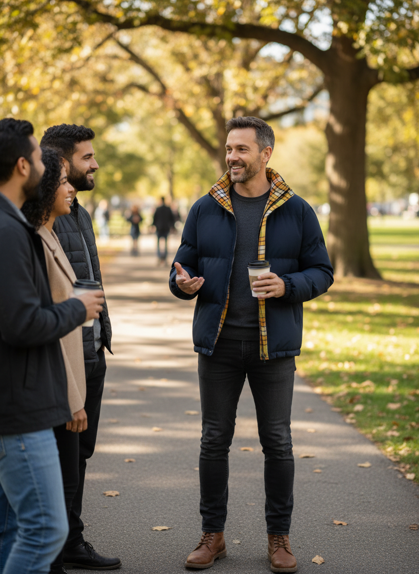 Navy Men's Winter Coat Lifestyle Image