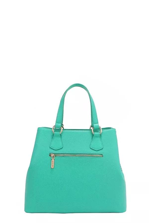 Nicole Lee USA Monogram Pattern Handbag with Rhinestones Decor - Designer Tote - Fashions Envy