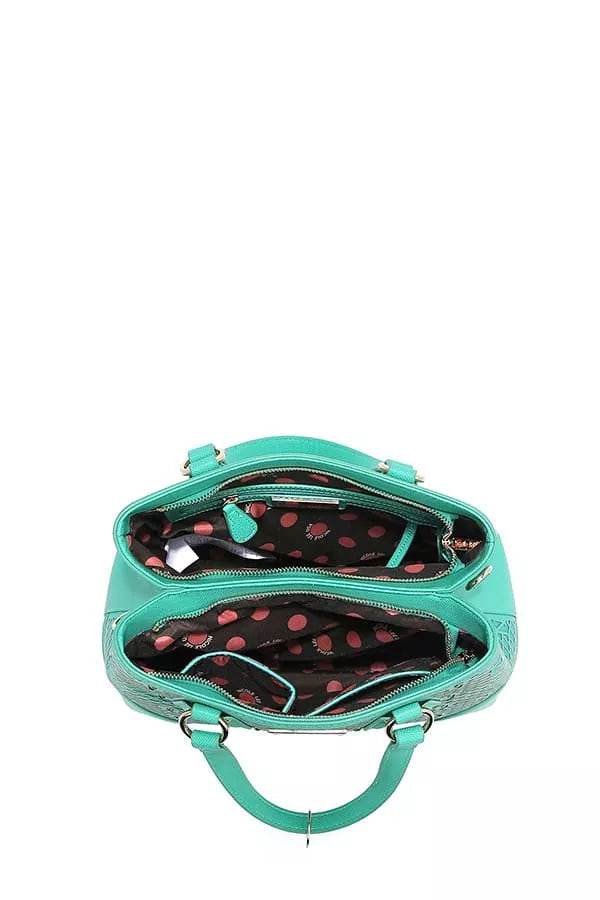 Nicole Lee USA Monogram Pattern Handbag with Rhinestones Decor - Designer Tote - Fashions Envy
