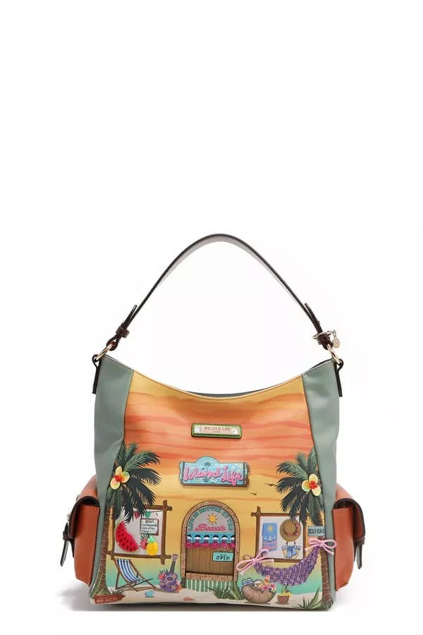 Trendsi Sand Hobo Handbag with Vibrant Beach Scene and Durable Shoulder Strap