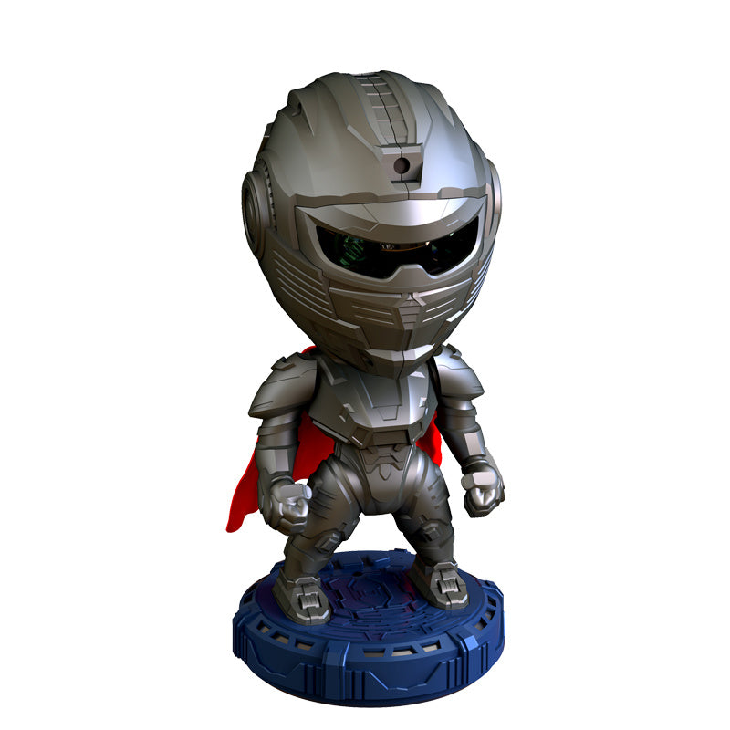 Trendsi mecha samurai night light metallic robot samurai figurine lamp with red cape on blue base for bedroom decor