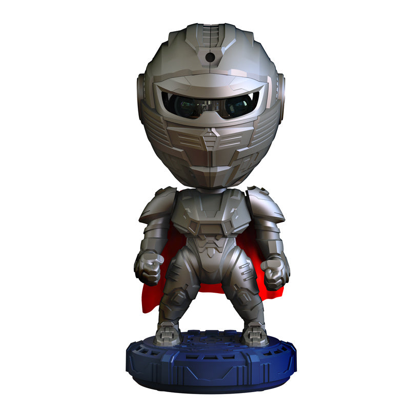 Trendsi mecha samurai night light silver armored robot figure with red cape on blue LED base