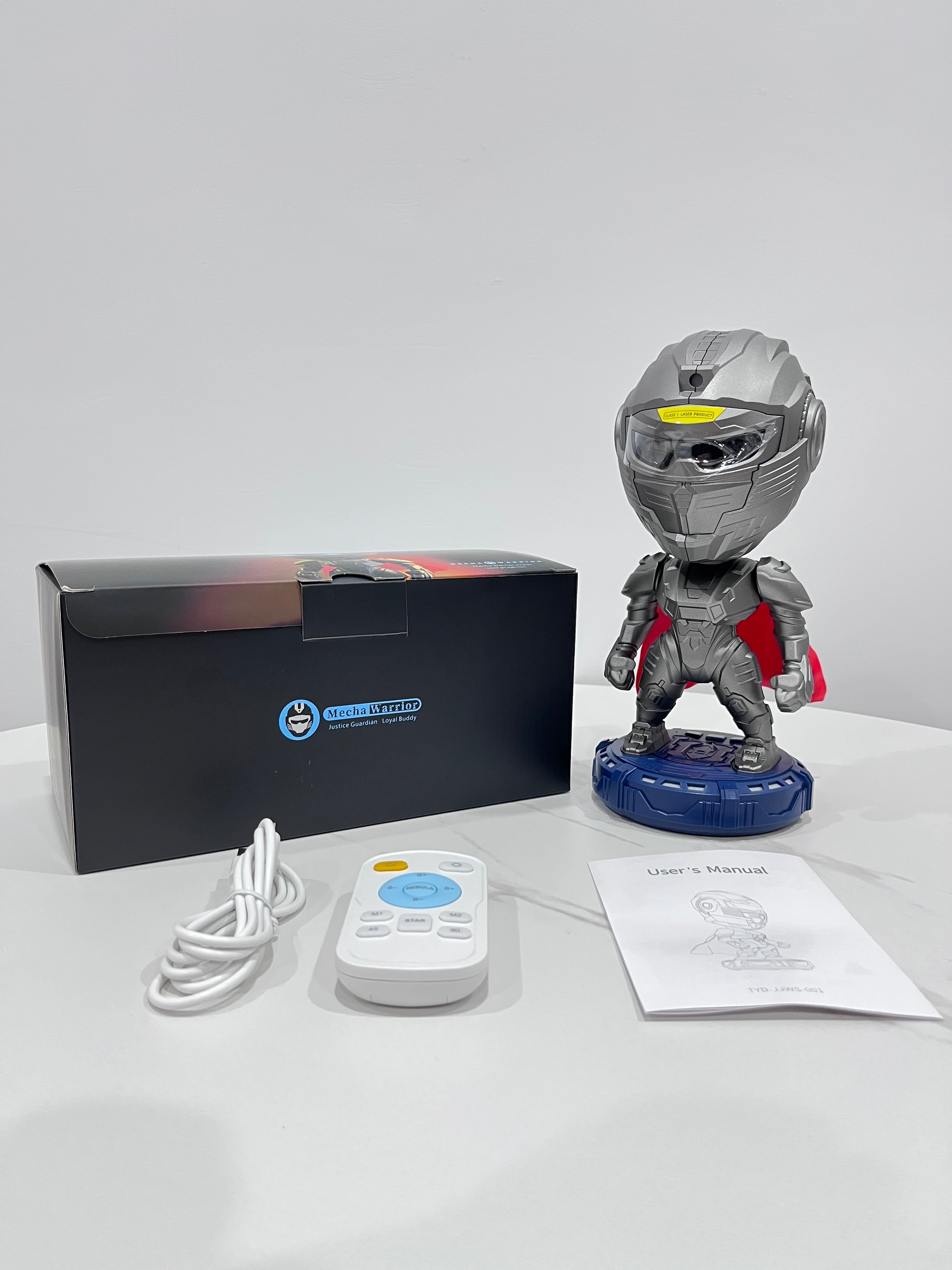Trendsi mecha samurai night light figure on blue base with remote control USB cable and box