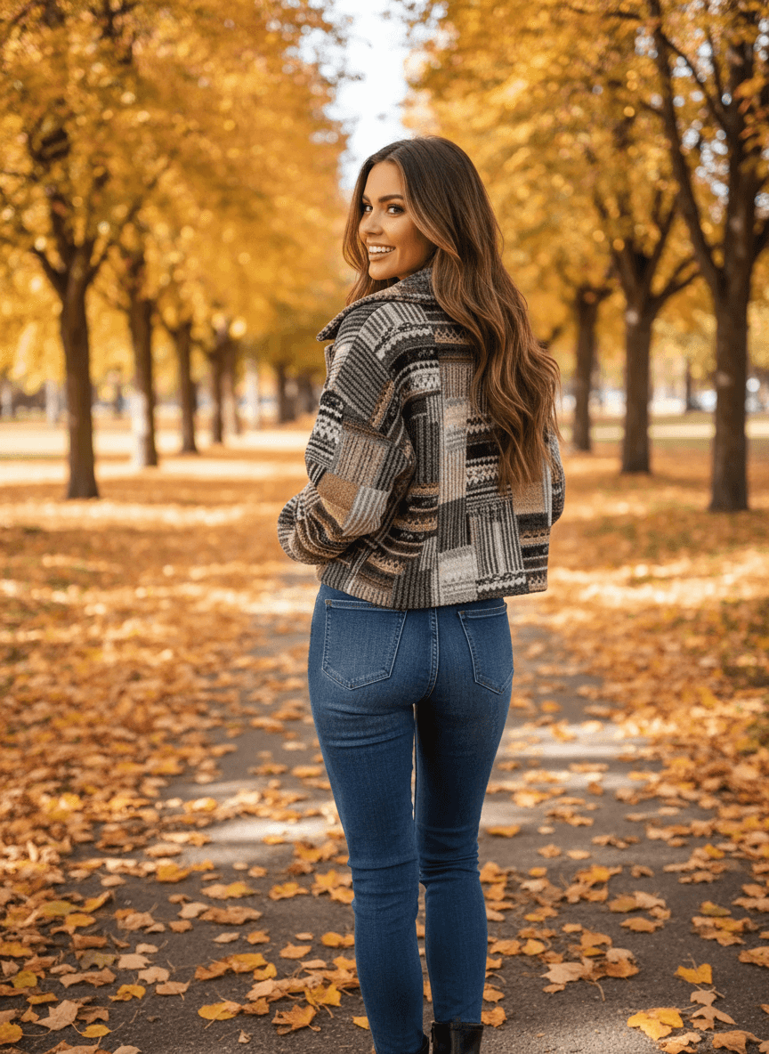 Patchwork Knit Cardigan - Cropped Button-Up Jacket - Fashions Envy