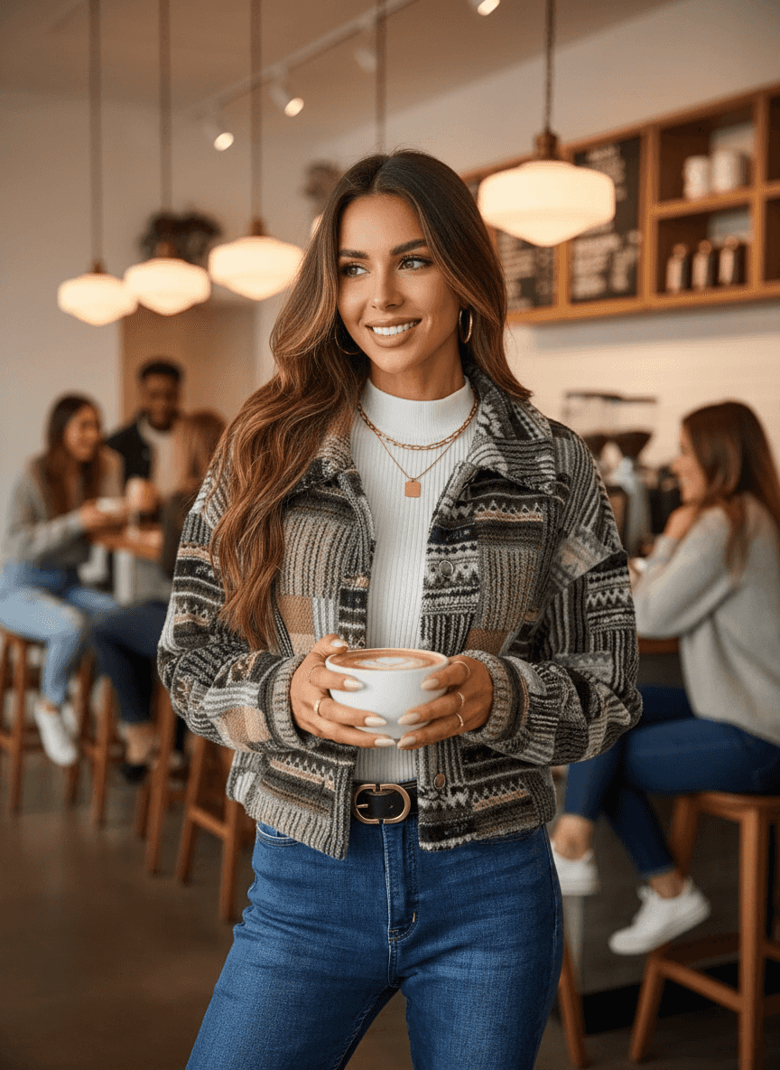 Patchwork Knit Cardigan - Cropped Button-Up Jacket - Fashions Envy