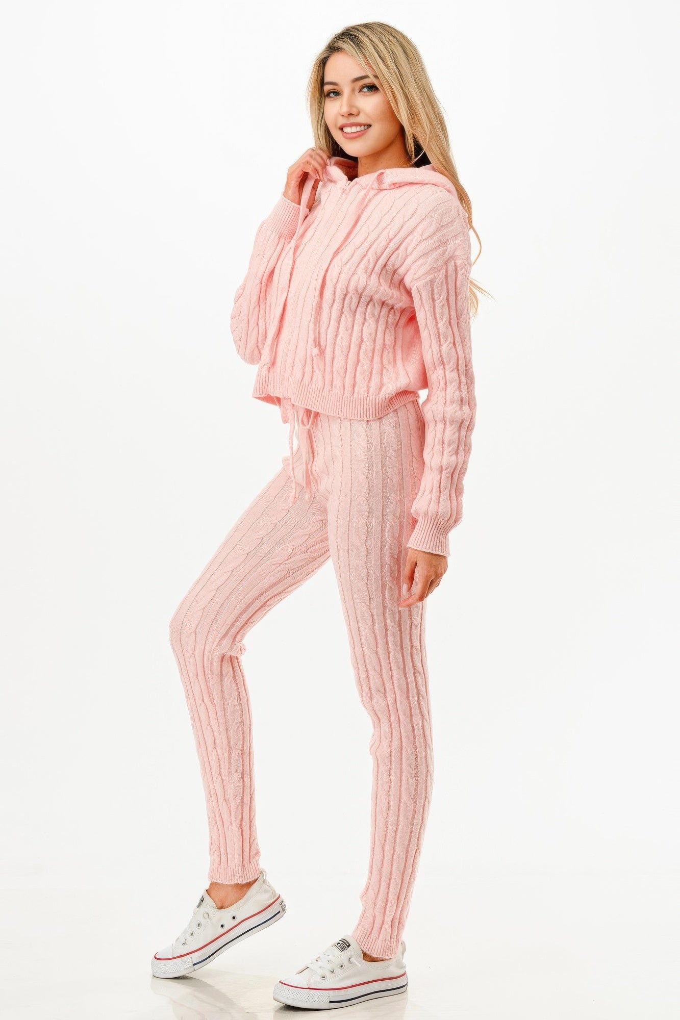 Stylish Pink Loungewear Set from GLANCE APPAREL featuring a cozy hoodie and matching ribbed pants