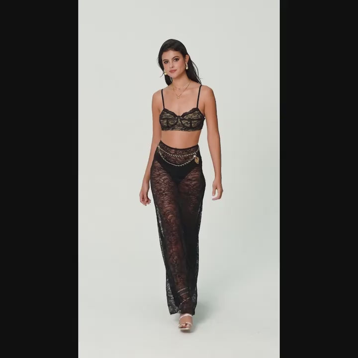 Passionate Goddess Sexy Sheer Mesh Bra Halter Top & Maxi Skirt Set