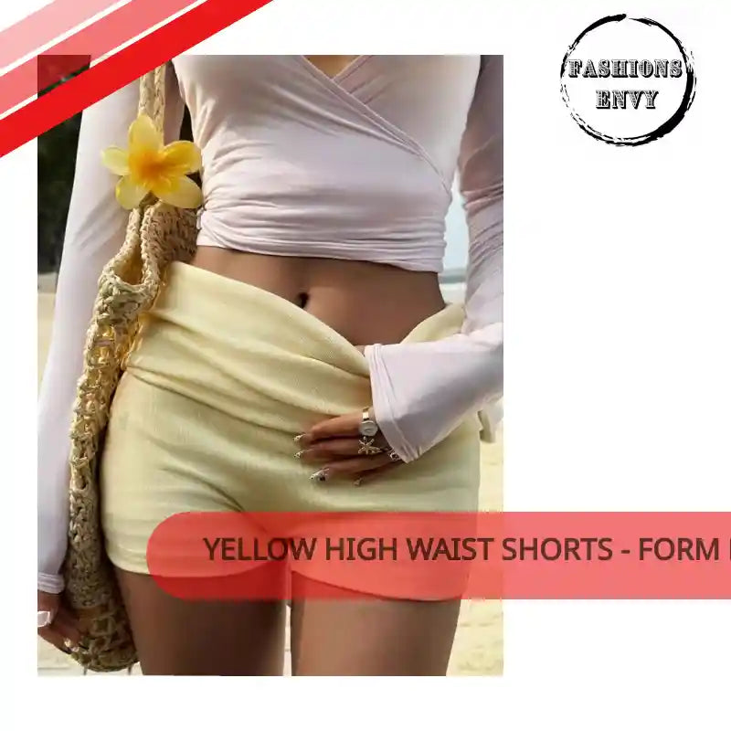 Yellow High Waist Shorts - Form Fitted by@Outfy