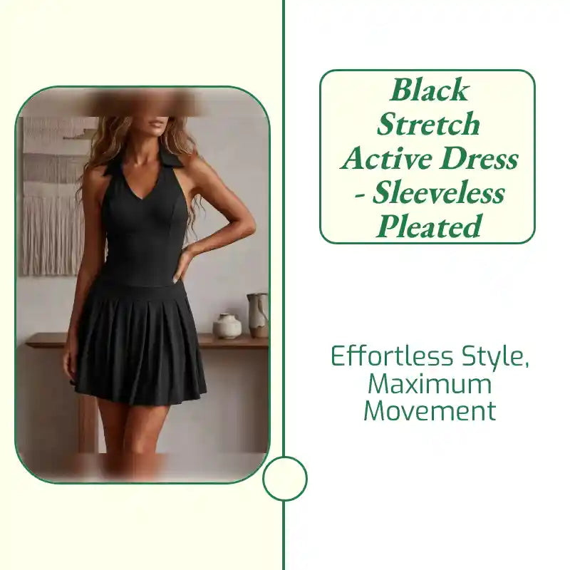 Black Stretch Active Dress - Sleeveless Pleated by@Outfy