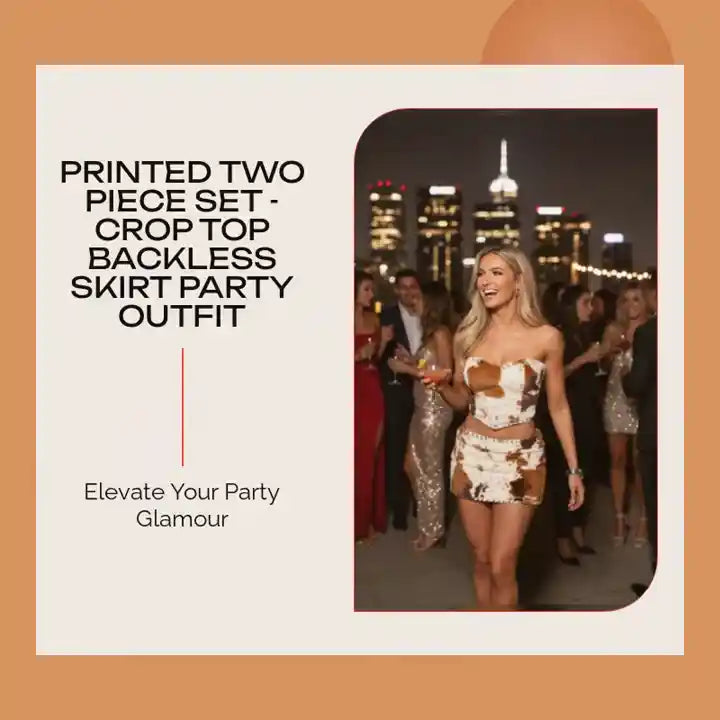 Load video: Printed Two Piece Set - Crop Top Backless Skirt Party Outfit by@Outfy