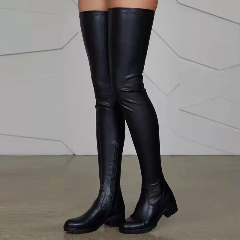Trendsi PU Leather Boots with a sleek over-the-knee design for a stylish and modern look