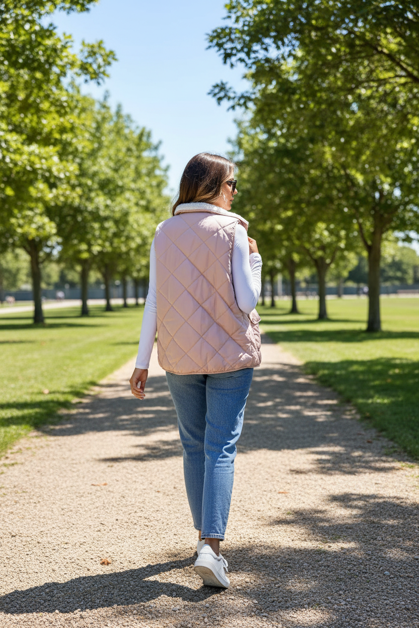 Quilted Vest Coat Back View Lifestyle Image