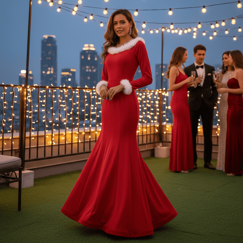 Red Christmas Dress - Elegant Velvet Holiday Party Dress - Fashions Envy