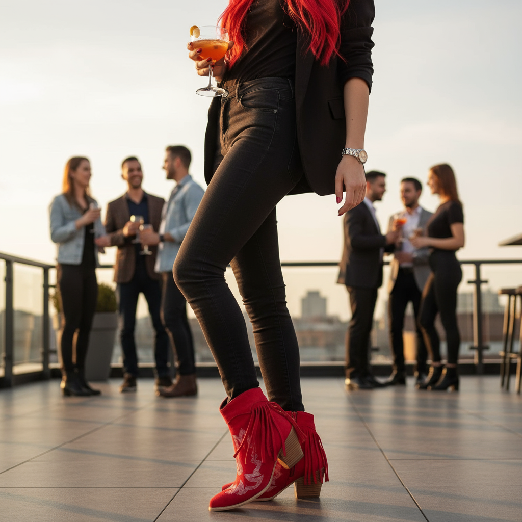Red Fringe Western Boots Lifestyle Image