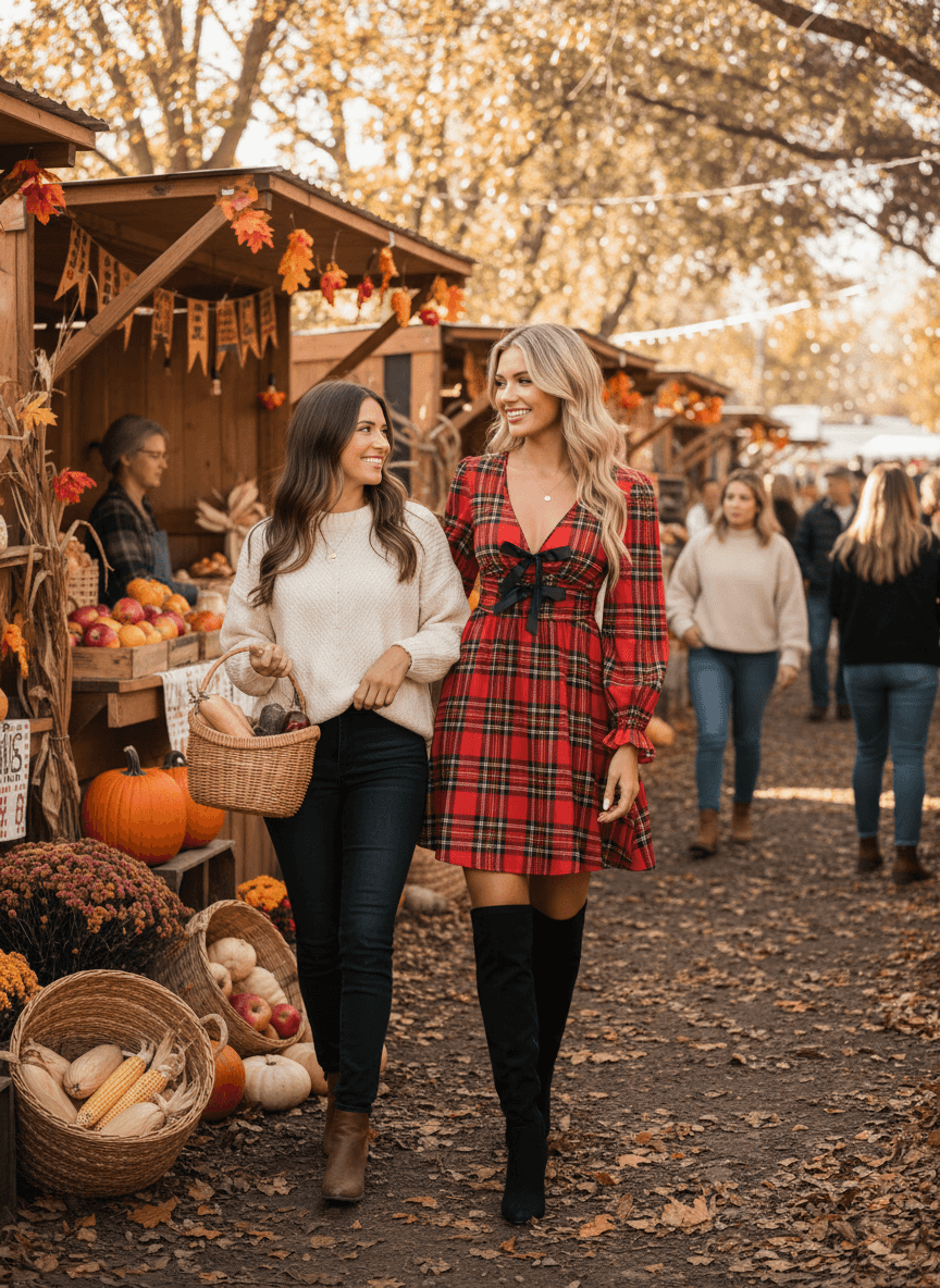 Plaid Mini Dress - V-Neck Tie Front Holiday Dress - Fashions Envy