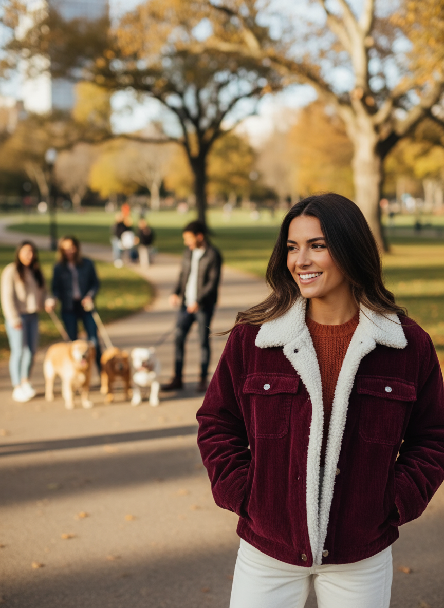 Red Sherpa Collar Corduroy Jacket Lifestyle 3