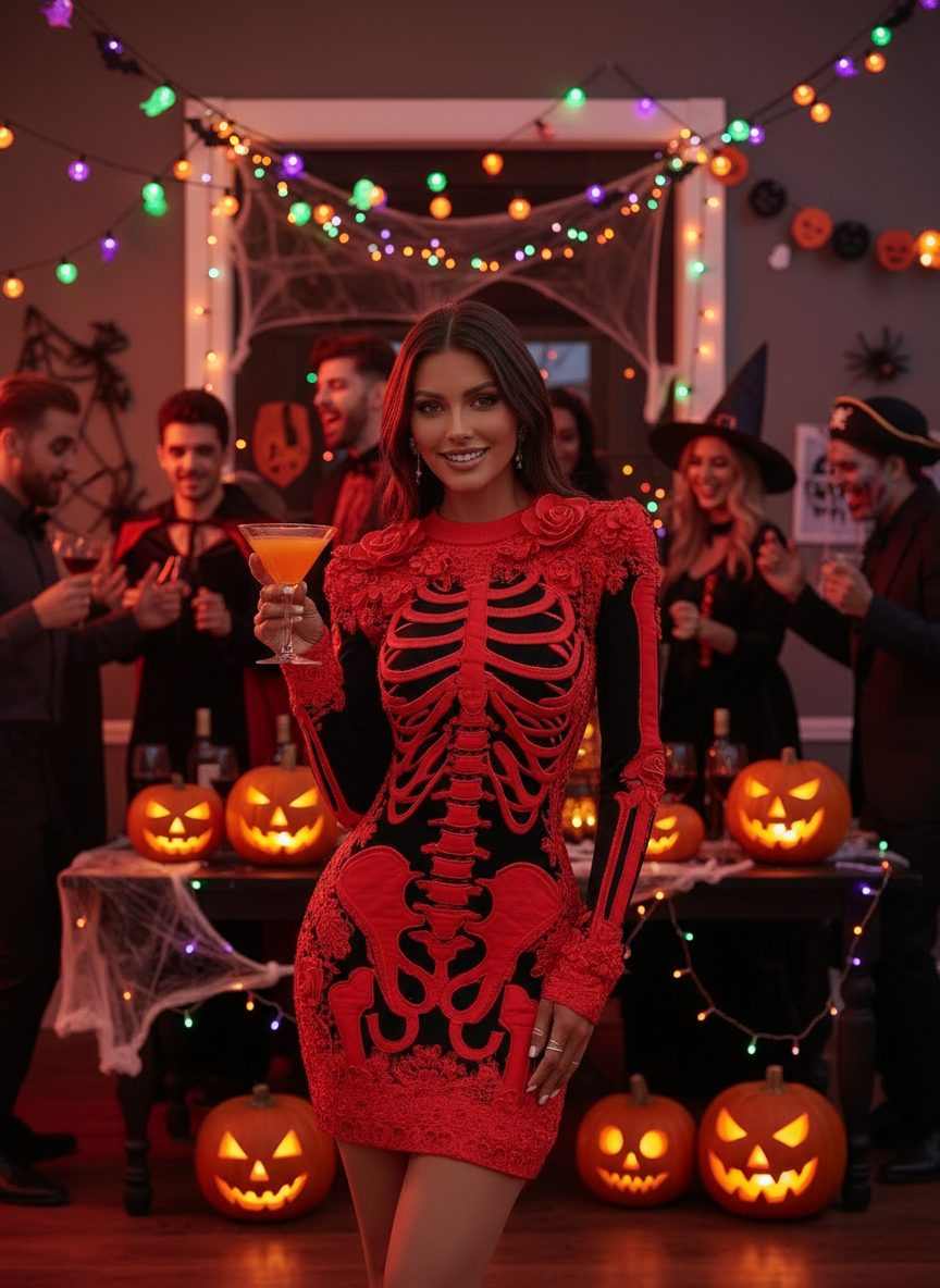 Red Skeleton Dress Party