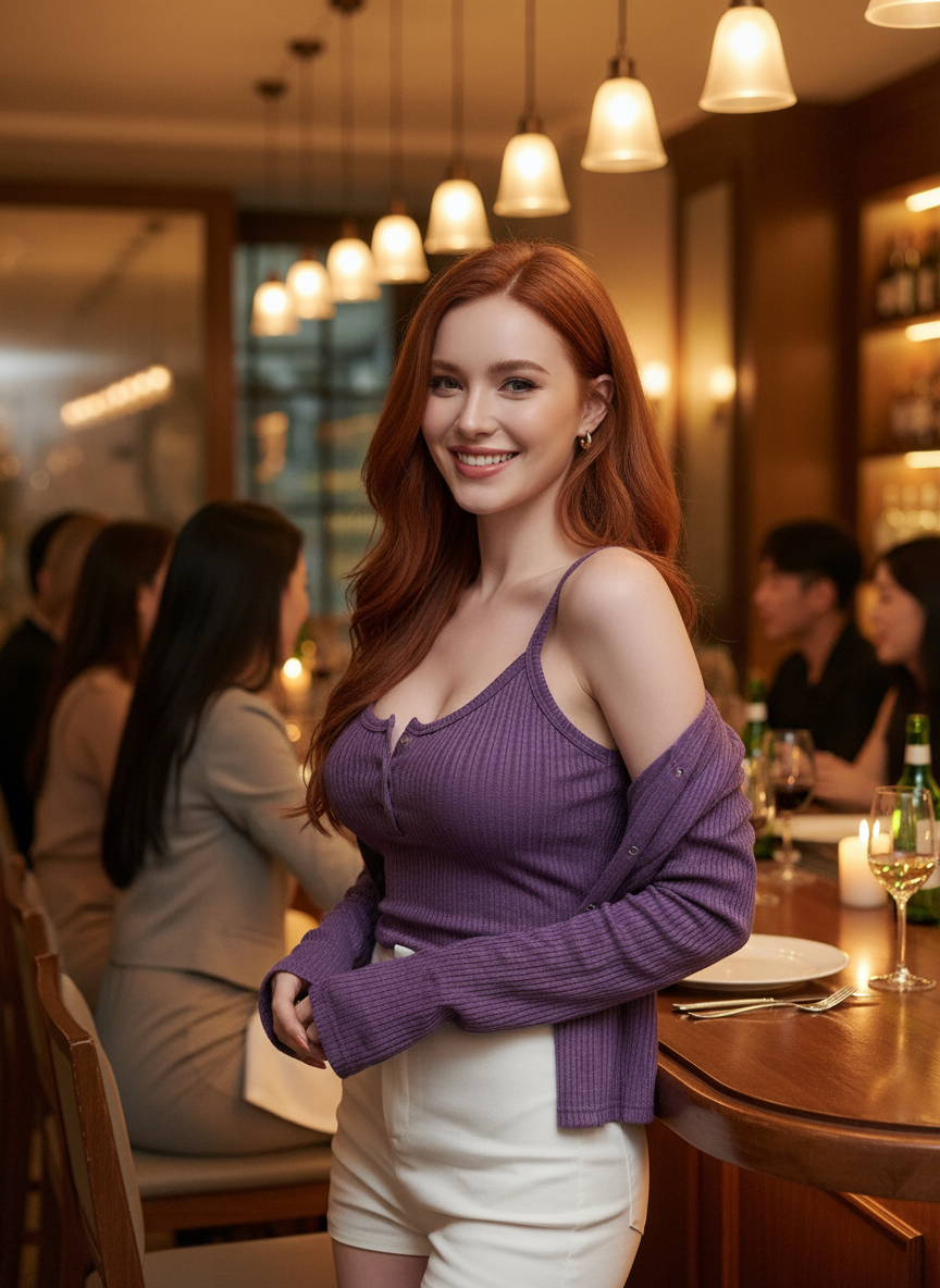 Redhead Purple Off-Shoulder