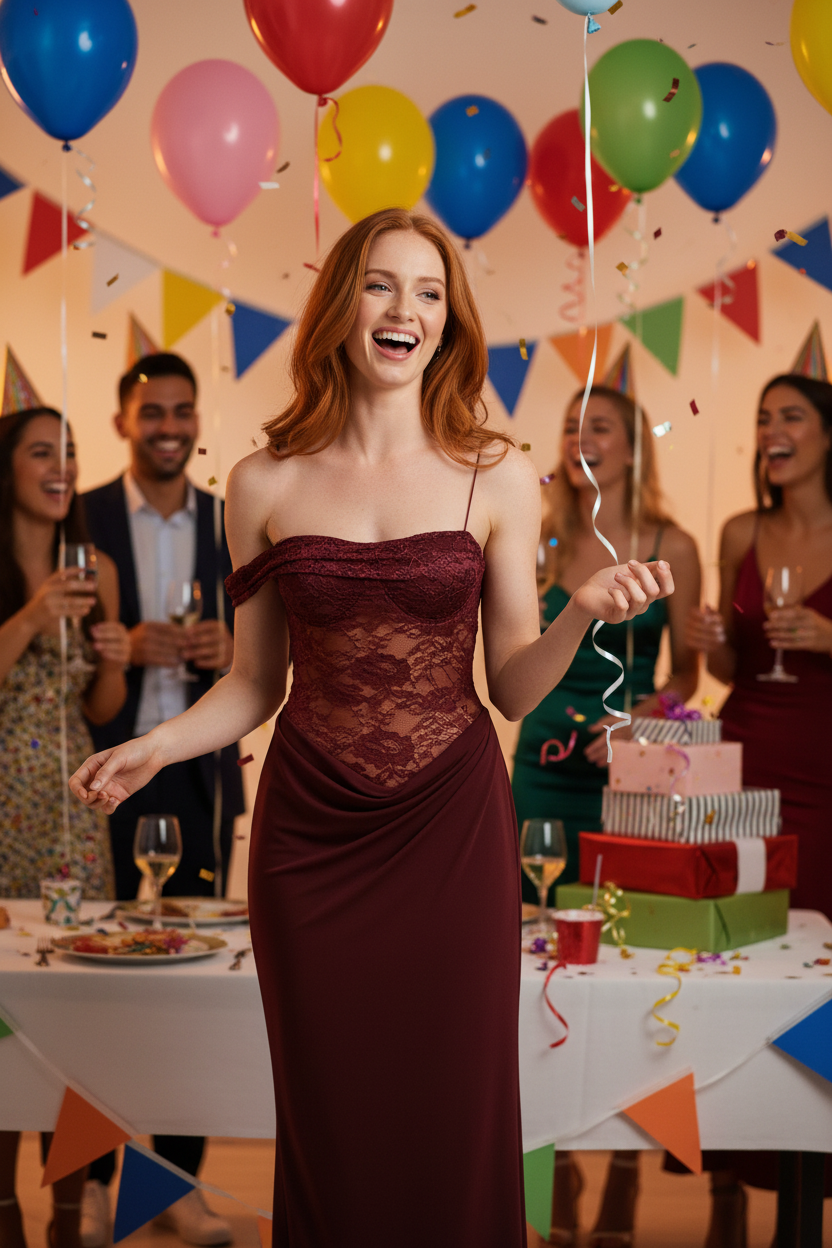 Lace Bodice Maxi Dress - Split Hem Party Style