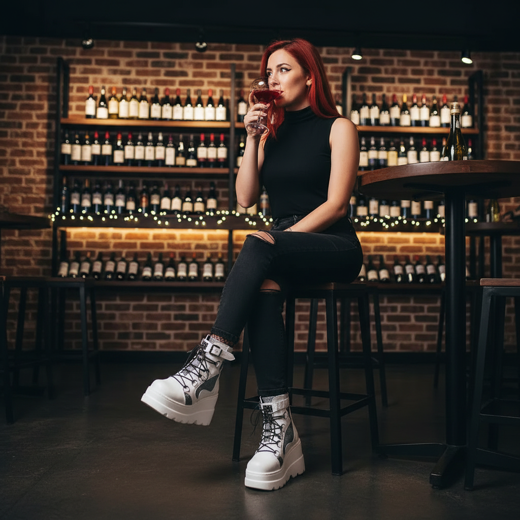 Redhead woman at wine bar