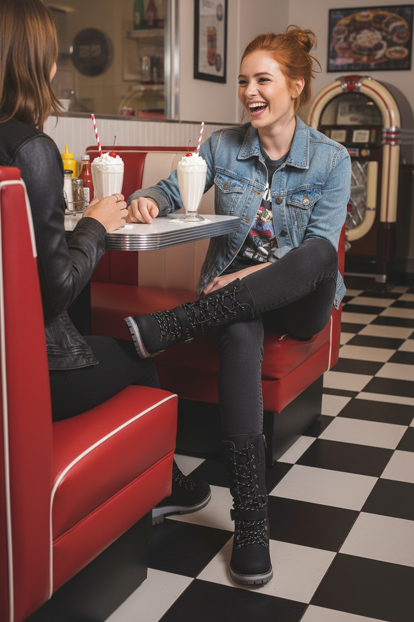 Redhead woman in retro diner - portrait