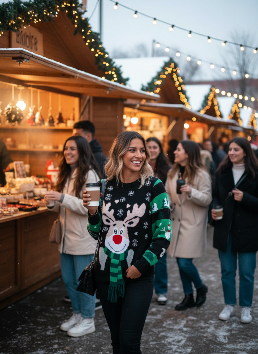 Reindeer Christmas Long Sleeve Sweater Lifestyle Image 2