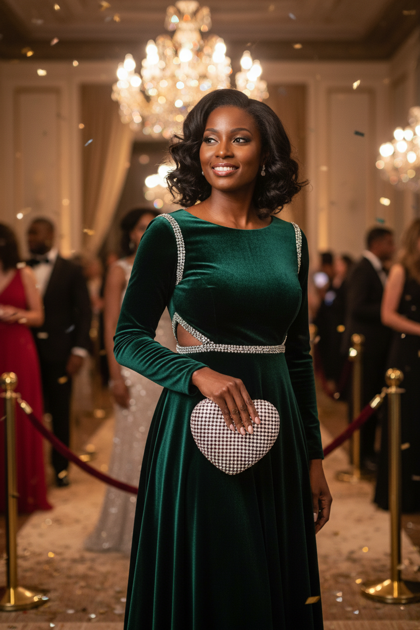 Rhinestone heart shape party clutch held naturally lifestyle image