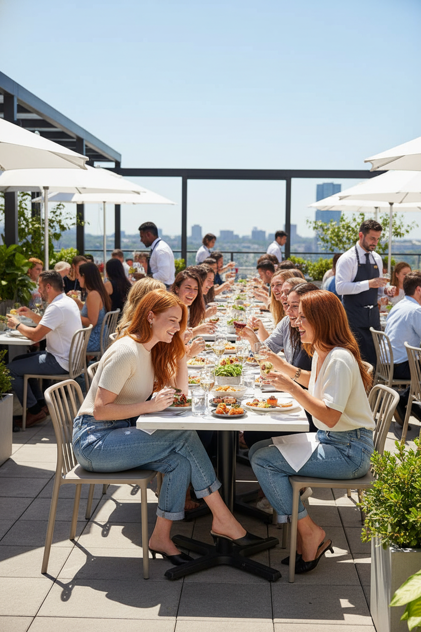 RISEN Barrel Jeans Rooftop Restaurant Scene