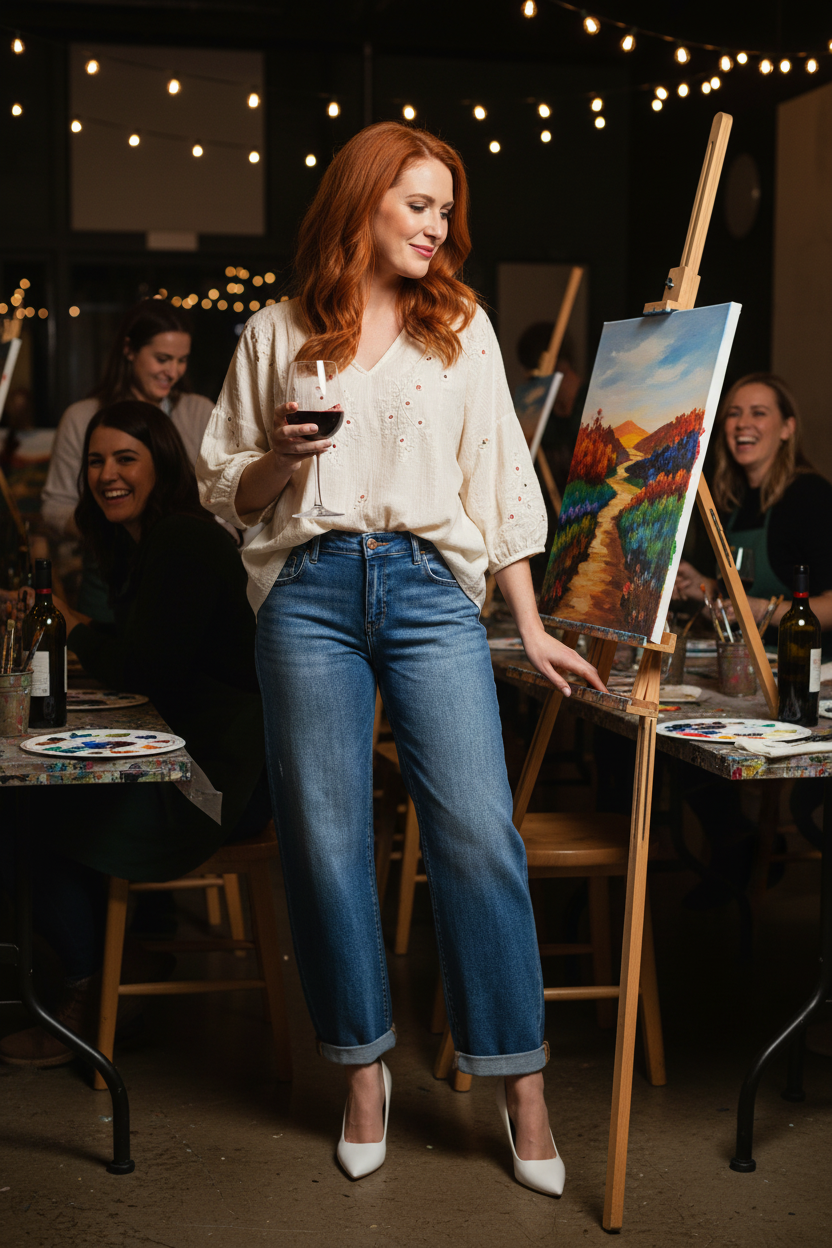 RISEN Barrel Jeans Women - Mid Rise Double Roll Cuff - Fashions Envy