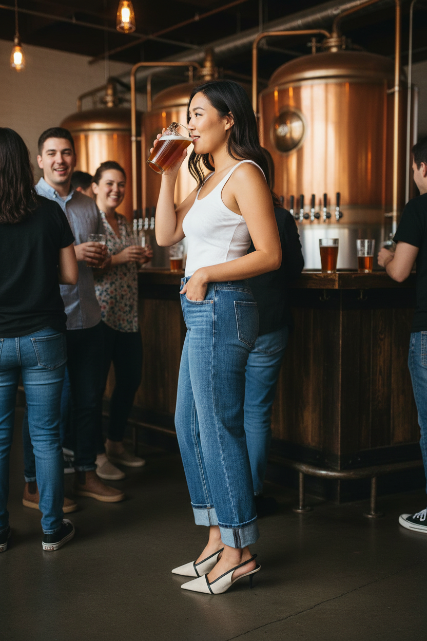 RISEN Slouchy Straight Jeans - 4-Way Stretch Cuffed Hem - Fashions Envy